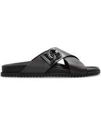 Dolce & Gabbana - Leather Slides With Logo - Lyst