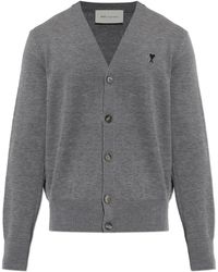 Ami Paris - Wool Cardigan With Embroidered Logo - Lyst