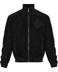 Balmain - Suede Jacket With Embroidered Logo - Lyst