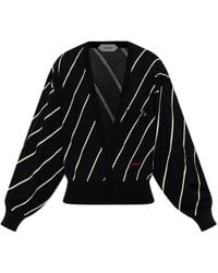 Versace - Wool Cardigan With Embroidered Logo - Lyst