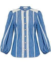 Zimmermann - Denim Shirt With Lace Trim - Lyst