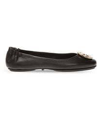 Tory Burch - Leather Ballet Flats With Logo - Lyst