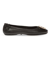 Tory Burch - Leather Ballet Flats With Logo - Lyst