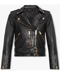 AllSaints - Balfern Belted-hem Leather Biker Jacket - Lyst