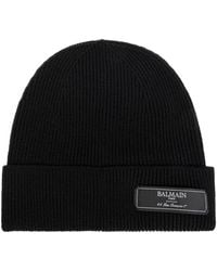 Balmain - Wool Beanie With Logo Patch - Lyst