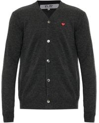 COMME DES GARÇONS PLAY - Wool Cardigan With Logo Patch - Lyst