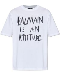 Balmain - T-Shirt With Printed Logo - Lyst