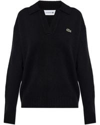 Lacoste - Cashmere Sweater With Logo Patch - Lyst