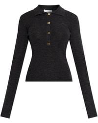 Ganni - Wool Long-Sleeve Polo - Lyst