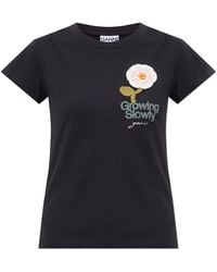 Ganni - T-Shirt With Colorful Embroidery - Lyst
