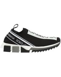 Dolce & Gabbana Stretch Jersey Sorrento Sneakers With Logo - Black