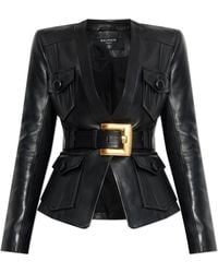 Balmain - Leather Jacket With Belt - Lyst