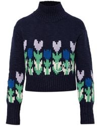 Chloé - Wool Turtleneck Sweater With A Floral Motif - Lyst