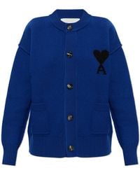 Ami Paris - Wool Cardigan With Embroidered Logo - Lyst