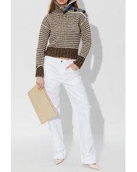 Bottega Veneta - Brown Turtleneck Sweater With Decorative Knit - Lyst