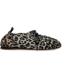 Ganni - Lace-Up Ballerinas With Animal Print - Lyst