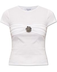 Blumarine - T-shirt With Rose Brooch, - Lyst