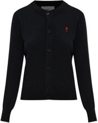 Ami Paris - Cardigan With Embroidered Logo - Lyst