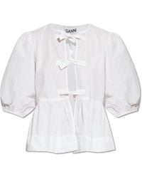 Ganni - White Poplin Peplum Waist Blouse - Lyst