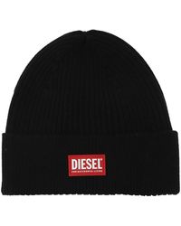 DIESEL Logo-patched Beanie - Black