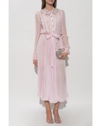 Self-Portrait - Pleated Dress With Shimmering Embellishments On The Collar - Lyst