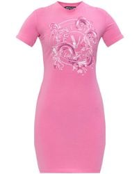 Versace Jeans Couture - Dress With Print And Shimmering Sequins - Lyst