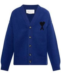 Ami Paris - Wool Cardigan With Logo - Lyst