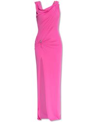 Versace - Dress With Decorative Safety Pin And Draping - Lyst