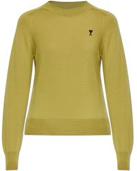 Ami Paris - Wool Sweater With Embroidered Logo - Lyst