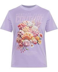 Versace Jeans Couture - T-Shirt With Print And Shimmering Sequins - Lyst