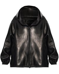 Balenciaga - Leather Jacket With Hood - Lyst