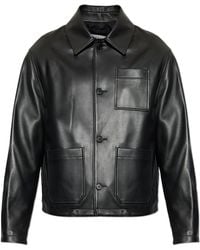 Loewe - Leather Jacket With Embossed Logo On The Pocket - Lyst