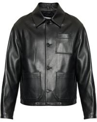 Loewe - Leather Jacket With Embossed Logo On The Pocket - Lyst
