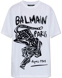 Balmain - T-Shirt With A Velvety Print Finish - Lyst