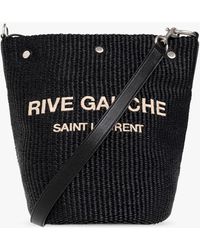 Rive Gauche Leather-Trimmed Logo-Embroidered Wool-Felt Bucket Bag