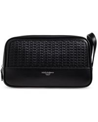Dolce & Gabbana - Leather Toiletry Bag With Logo - Lyst
