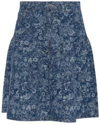 Ganni - Denim Skirt With Floral Motif - Lyst