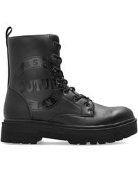 Versace Jeans Couture - Leather Lace-Up Boots With Logo - Lyst