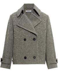 Golden Goose - Wool Coat With Shimmering Appliqués - Lyst