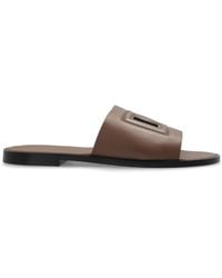 Dolce & Gabbana - Leather Slides With Logo - Lyst