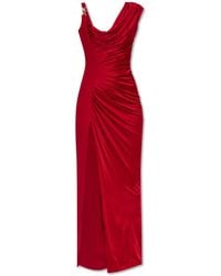 Versace - Asymmetric Ruched Satin Gown - Lyst