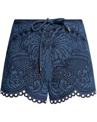Zimmermann - Denim Shorts With Decorative Embroidery - Lyst