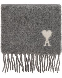 Ami Paris - Wool Scarf With Logo - Lyst