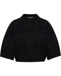 T By Alexander Wang - Cropped Polo Shirt With Embroidered Logo - Lyst