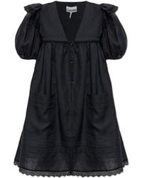 Ganni - Linen Dress With Lace Inserts - Lyst