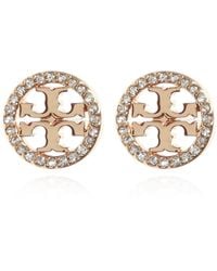 Tory Burch - 'Miller Pavé Stud' Earrings With Logo - Lyst