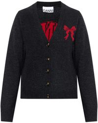 Ganni - Cardigan With Logo - Lyst