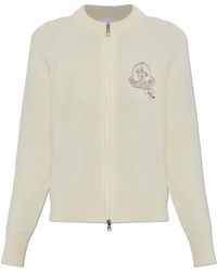 Moncler - Wool Cardigan With Embroidered Logo - Lyst