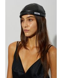 Moschino - Leather Cap With Logo Patch - Lyst