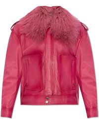Blumarine - Leather Jacket With Fur Collar, - Lyst